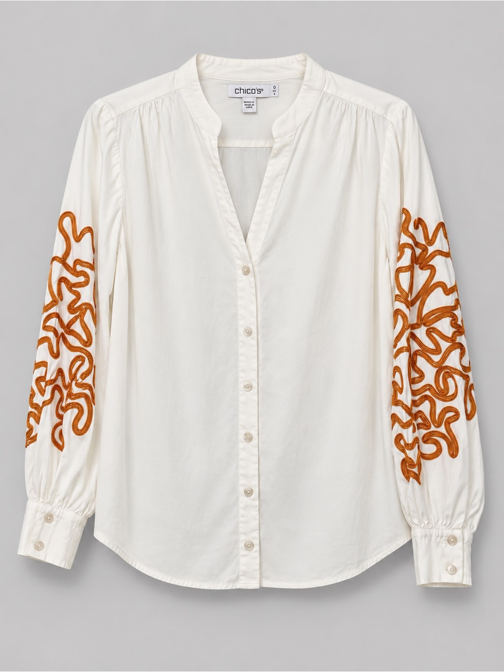 Chico's White Soutache Embroidered Blouse Size 0 US 4 S Cotton Blend